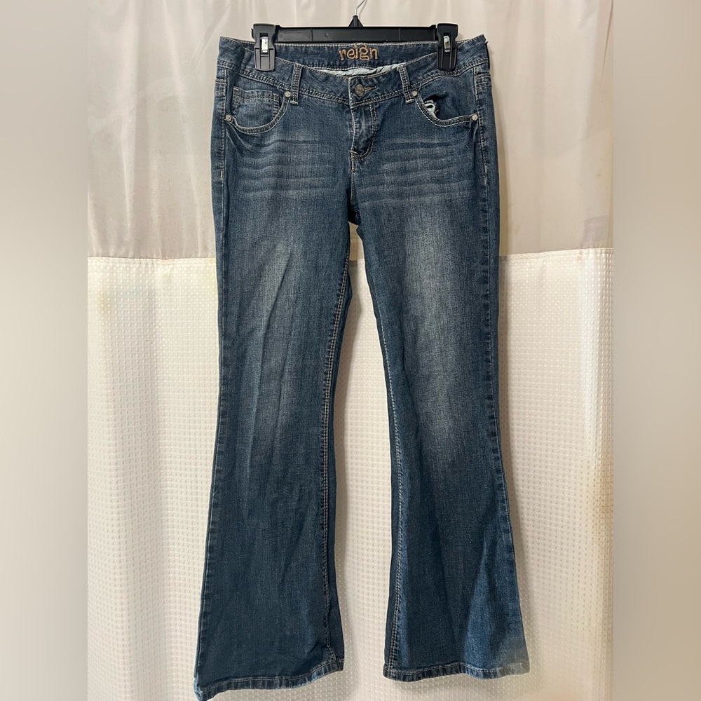 Reign Dark Blue Low Waisted Flare Jeans